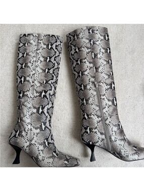 LPA Snakeskin Heeled Boots - Black and White